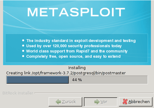 Metasploit Installation: Critical moment at 44% installation progress